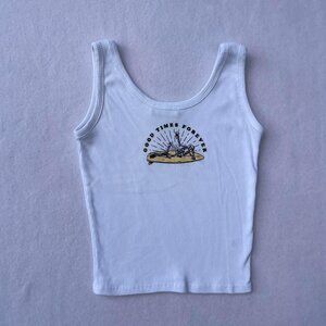 “Good Times Forever” Skeleton Graphic White Ribbed Tank Top Size L Halloween